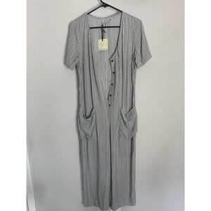 Dress Forum Los Angeles BUTTON DOWN Black White Stripe JUMPSUIT ROMPER Midi  Med